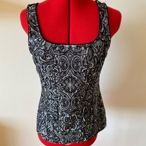 WHBM Gray Silver Black Damask Paisley Tank Top